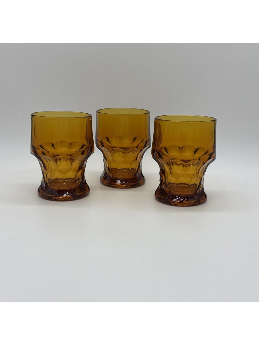 Vintage Amber Glass Lowball Tumblers Rocks Glasses Set of 3